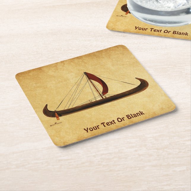 Red Sail Viking Ship Square Paper Coaster (Angled)