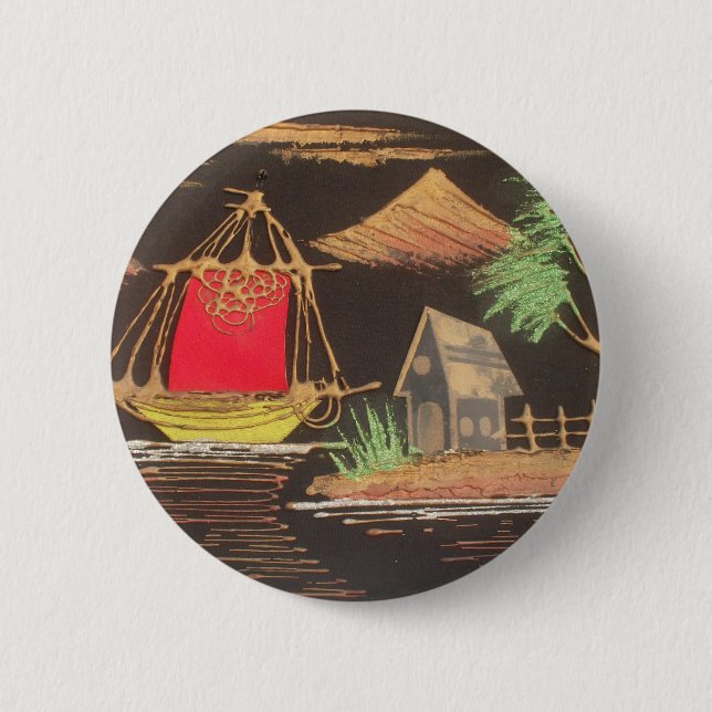 Red Sailboat Landscape Oil Painting Art Print 6 Cm Round Badge (Front)