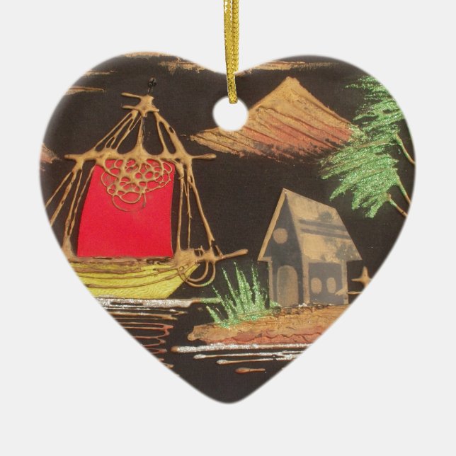 Red Sailboat Landscape Oil Painting Art Print Ceramic Tree Decoration (Front)