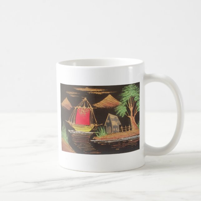 Red Sailboat Landscape Oil Painting Art Print Coffee Mug (Right)