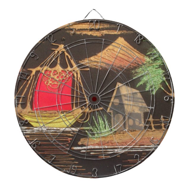 Red Sailboat Landscape Oil Painting Art Print Dartboard (Front)