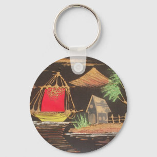 Red Sailboat Landscape Oil Painting Art Print Key Ring