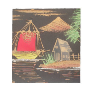 Red Sailboat Landscape Oil Painting Art Print Notepad