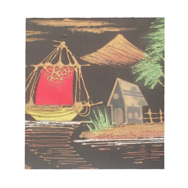 Red Sailboat Landscape Oil Painting Art Print Notepad (Front)