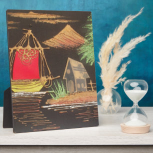 Red Sailboat Landscape Oil Painting Art Print Plaque