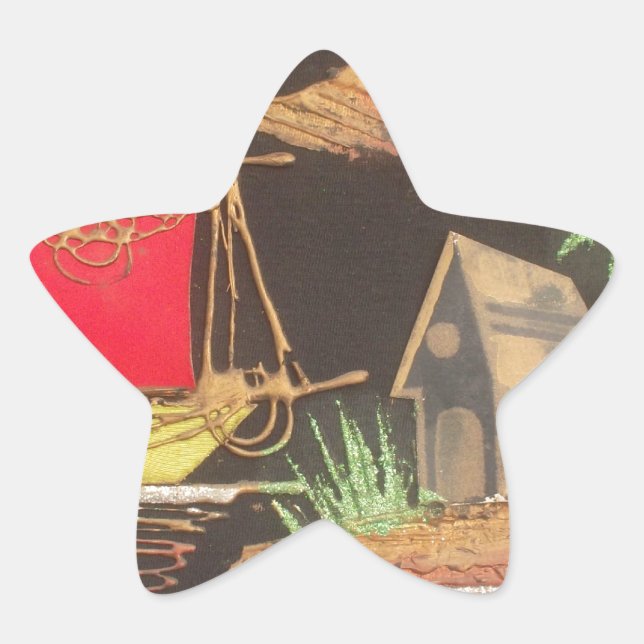 Red Sailboat Landscape Oil Painting Art Print Star Sticker (Front)