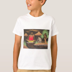 Red Sailboat Landscape Oil Painting Art Print T-Shirt
