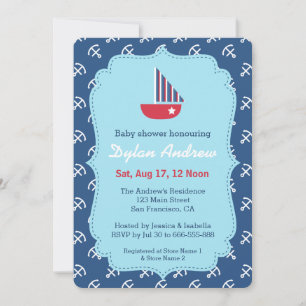 Red Sailboat Nautical baby shower invitations