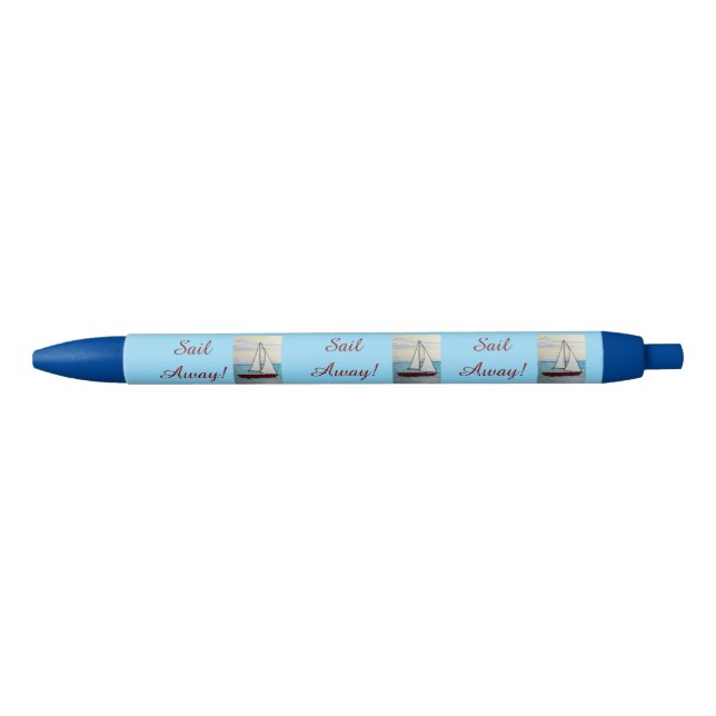 Red Sailboat Sail Away  Blue Ink Pen (Front)