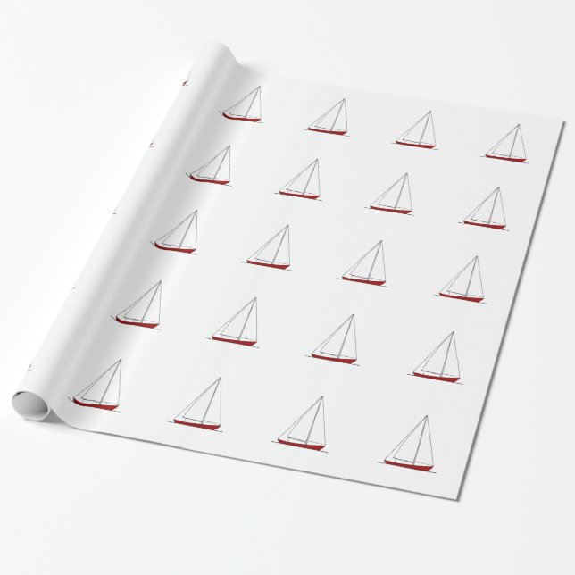 Red Sailboats Wrapping Paper (Unrolled)