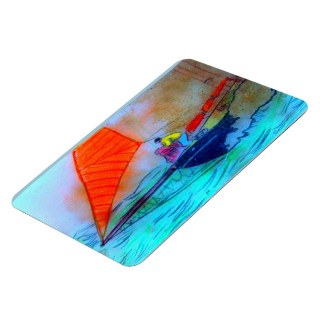 red-sailed schooner photo magnet (Left Side)