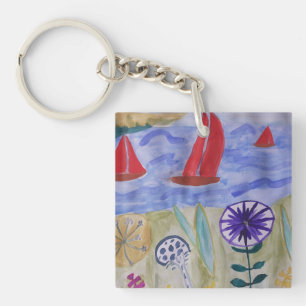 Red Sails & Flowers Acrylic Key Ring
