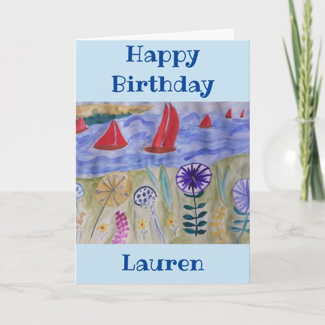 Red Sails & Flowers Birthday Card (Front)