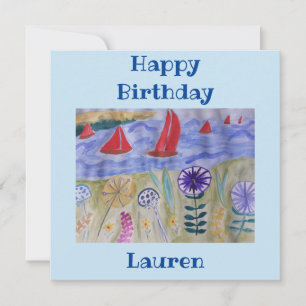 Red Sails & Flowers Flat Birthday Card