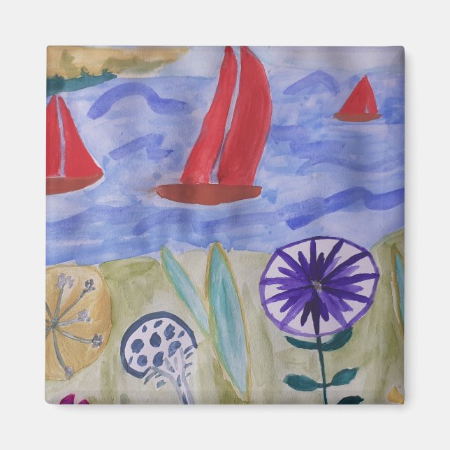 Red Sails & Flowers Magnet (Front)