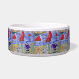 Red Sails & Flowers Pet Bowl