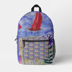 Red Sails & Flowers Printed Backpack
