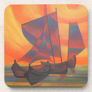 Red Sails in the Sunset Cubist Junk Abstract Coaster