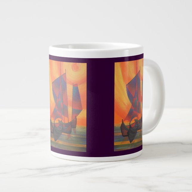 Red Sails in the Sunset Cubist Junk Abstract Large Coffee Mug (Front Right)