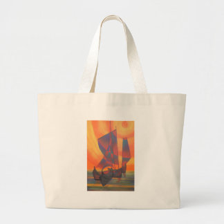 Red Sails in the Sunset Cubist Junk Abstract Large Tote Bag