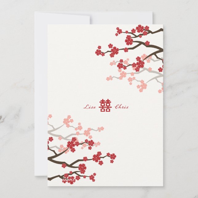 Red Sakura Cherry Blossoms Flowers Chinese Wedding (Front)
