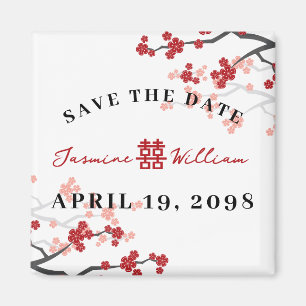 Red Sakura Double Happiness Chinese Save The Date Magnet