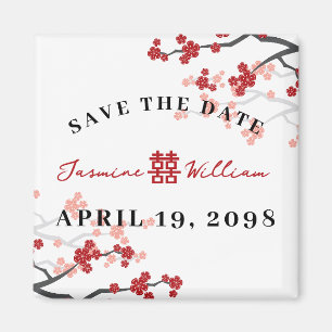 Red Sakura Double Happiness Save The Date Magnet