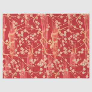 RED SAKURA FLOWERS Antique Japanese Floral Pattern Tissue Paper