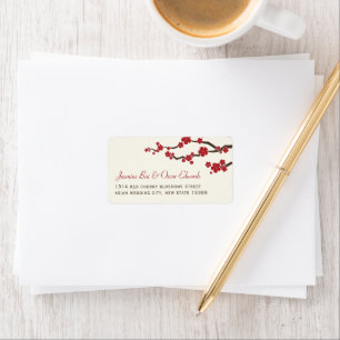 Red Sakura Flowers Cherry Blossoms Asian Wedding Label