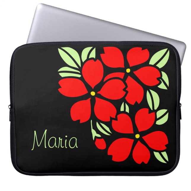 Red Sakura Japanese Floral Kimono Laptop Sleeve (Front)