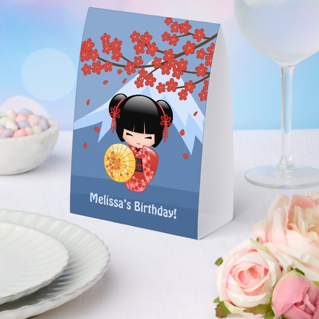 Red Sakura Kokeshi Cute Geisha Girl Blue (Insitu(Wedding))