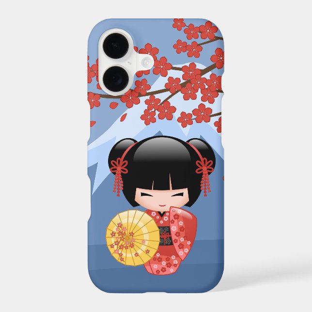 Red Sakura Kokeshi Doll - Cute Geisha Girl (Back)