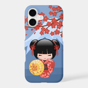 Red Sakura Kokeshi Doll - Cute Geisha Girl
