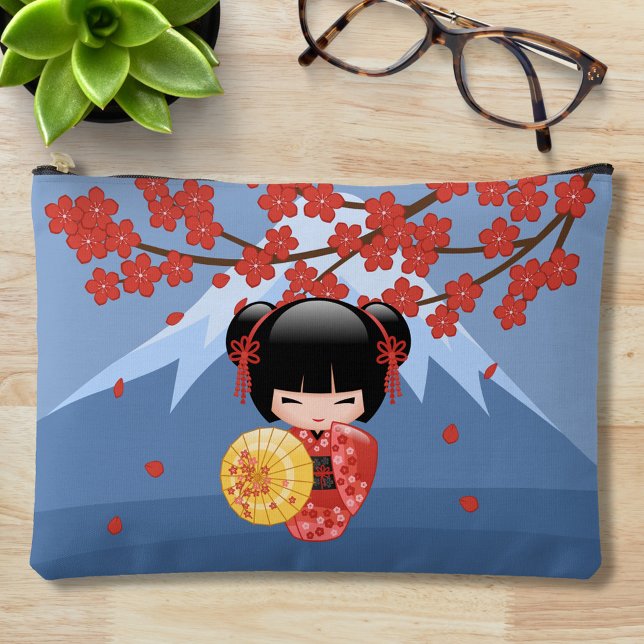 Red Sakura Kokeshi Doll - Cute Geisha Girl Accessory Pouch (Creator Uploaded)