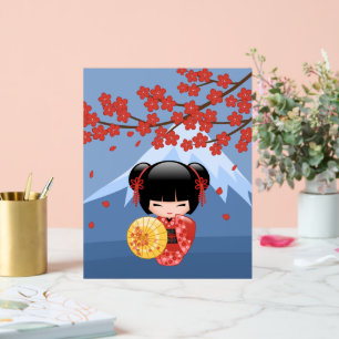 Red Sakura Kokeshi Doll - Cute Geisha Girl Acrylic Sign