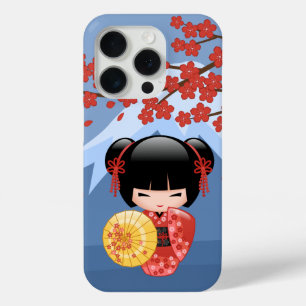 Red Sakura Kokeshi Doll - Cute Geisha Girl iPhone 15 Pro Case