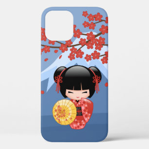 Red Sakura Kokeshi Doll - Cute Geisha Girl iPhone 12 Case