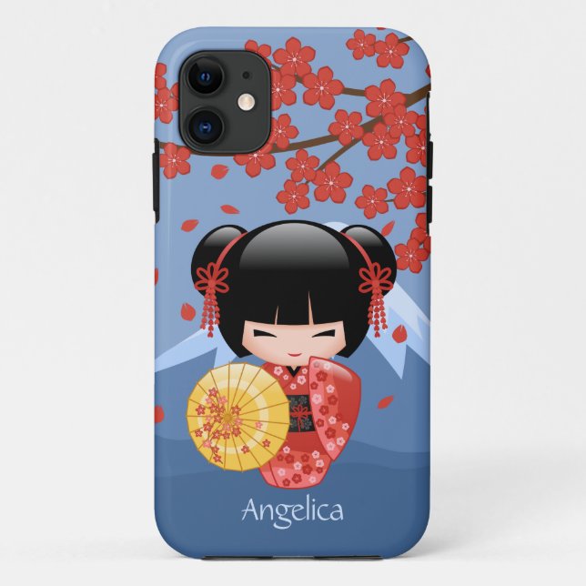 Red Sakura Kokeshi Doll - Cute Geisha Girl Case-Mate iPhone Case (Back)