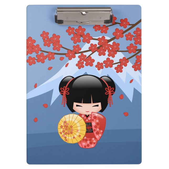 Red Sakura Kokeshi Doll - Cute Geisha Girl Clipboard (Front)