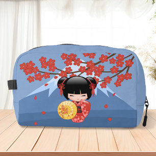 Red Sakura Kokeshi Doll - Cute Geisha Girl Dopp Kit