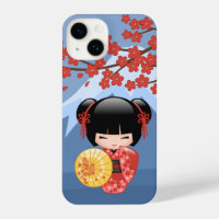 Red Sakura Kokeshi Doll - Cute Geisha Girl