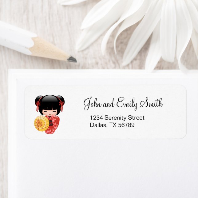 Red Sakura Kokeshi Doll - Cute Japanese Geisha (Insitu)