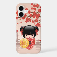 Red Sakura Kokeshi Doll - Japanese Geisha