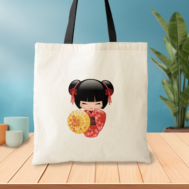 Red Sakura Kokeshi Doll - Japanese Geisha 2 Tote Bag (Creator Uploaded)