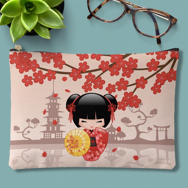 Red Sakura Kokeshi Doll - Japanese Geisha Accessory Pouch (Creator Uploaded)