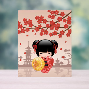 Red Sakura Kokeshi Doll - Japanese Geisha Acrylic Sign