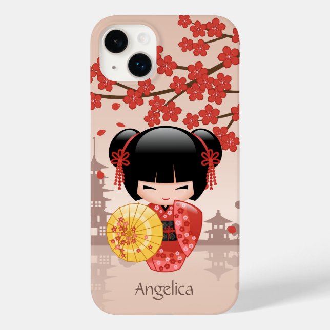 Red Sakura Kokeshi Doll - Japanese Geisha Case-Mate iPhone Case (Back)