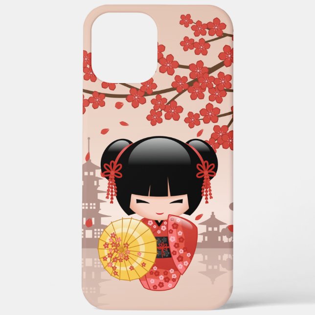 Red Sakura Kokeshi Doll - Japanese Geisha Case-Mate iPhone Case (Back)