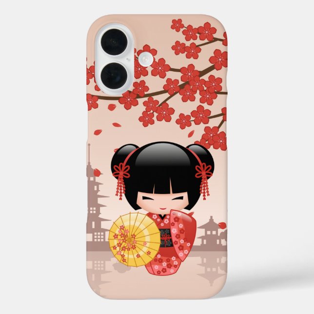 Red Sakura Kokeshi Doll - Japanese Geisha Case-Mate iPhone Case (Back)