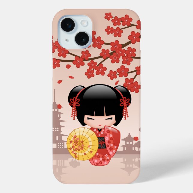 Red Sakura Kokeshi Doll - Japanese Geisha Case-Mate iPhone Case (Back)
